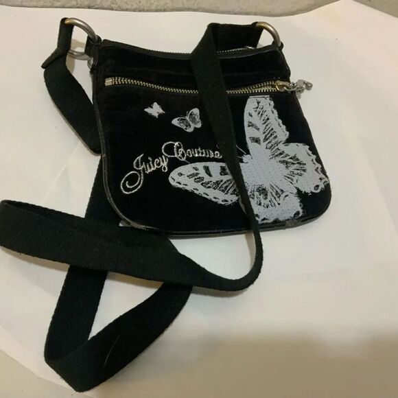 Juicy Couture Handbags - Juicy Couture Small Black crossbody velvet bag With Sequin Butterfly